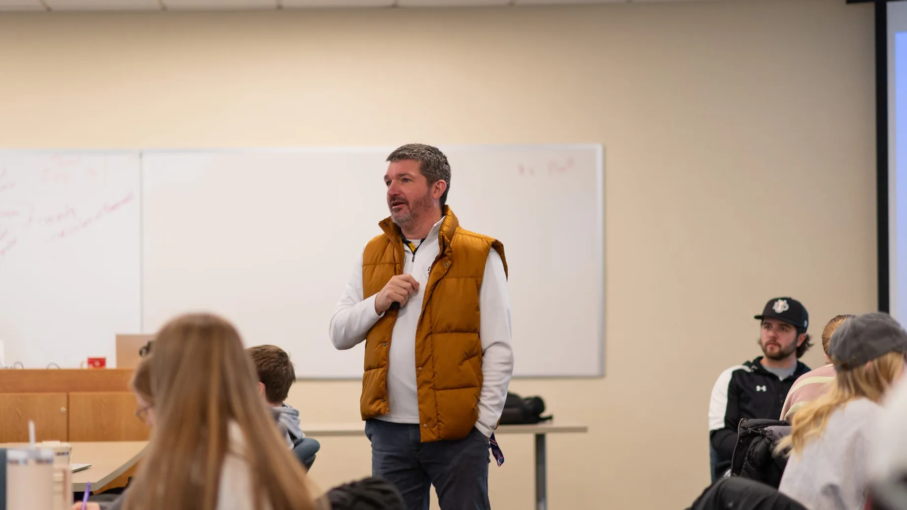 Matthew Beimers teaching, seen from among the students